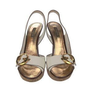 LOUIS VUITTON White Leather Slingback Heels